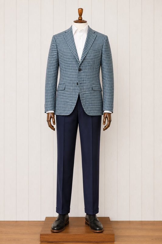 Tiglio Limited Edition Turquois Blue and Navy Check Sport Coat on sale