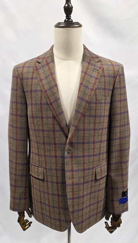 Giles and Jasper Modern Fit Olive Navy Burgundy Windowpane Sport Coat