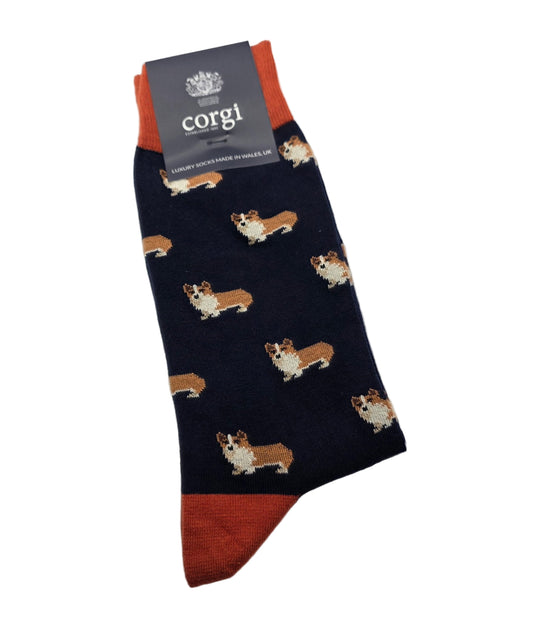 Corgi Premium Socks Navy/Rust Corgi Dog