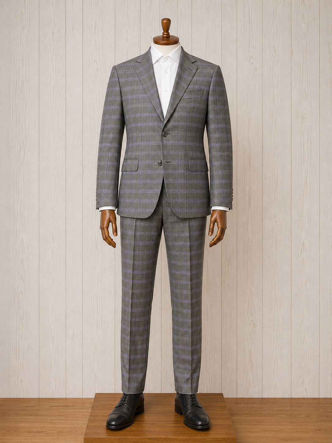 Renoir Classic Fit Light Grey with Purple Windowpane Suit on clearance