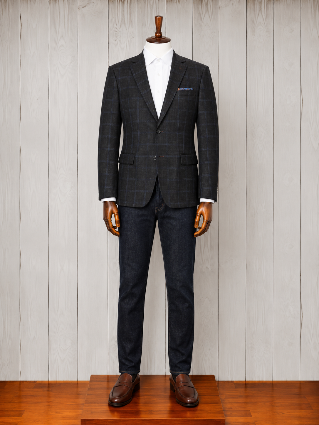 Renoir Brown with Blue Windowpane Notch Lapel Classic fit Sport Coat