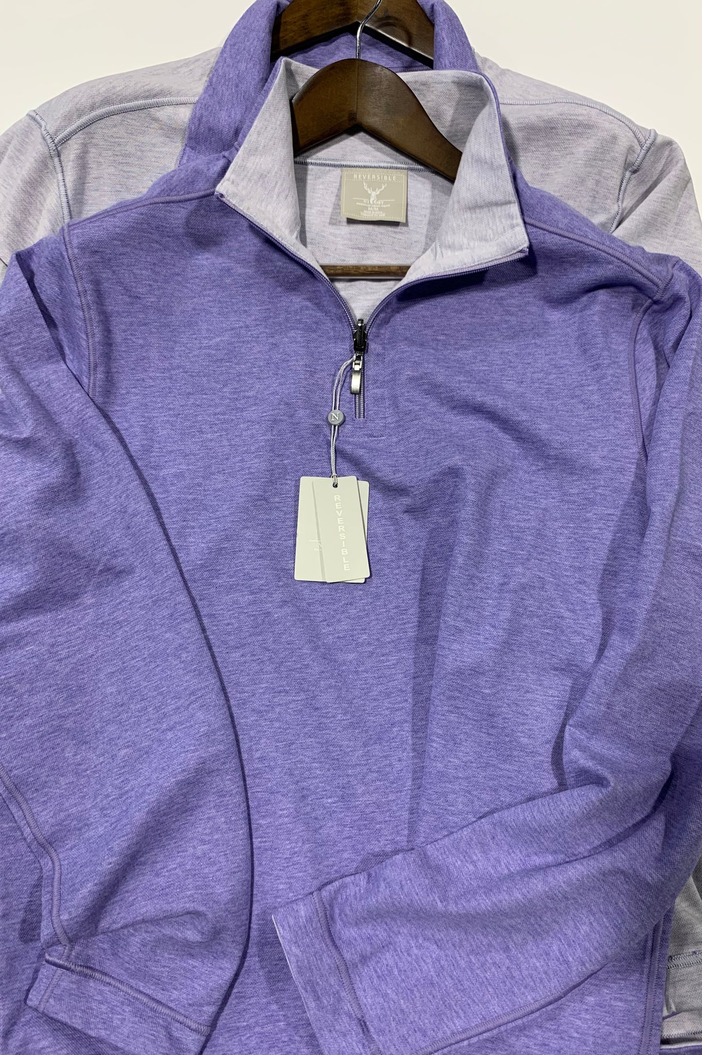 Nicoby Long Sleeve Lightweight Reversible Quarter Zip Purple/Light Grey on Clearance