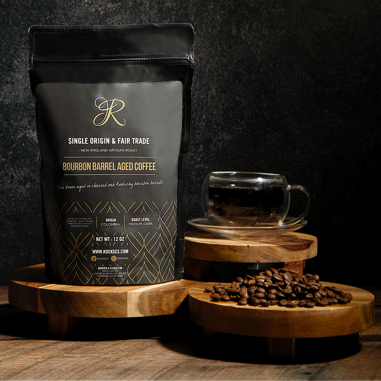 Bourbon Barrel Aged Coffee Beans - 12 Oz Bag