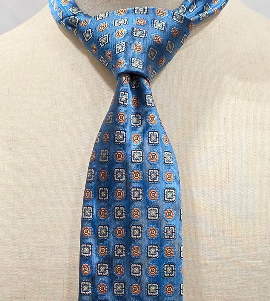 Hampstead by Geoff Nicholson Turquois Blue, Tangerine and White Silk Tie