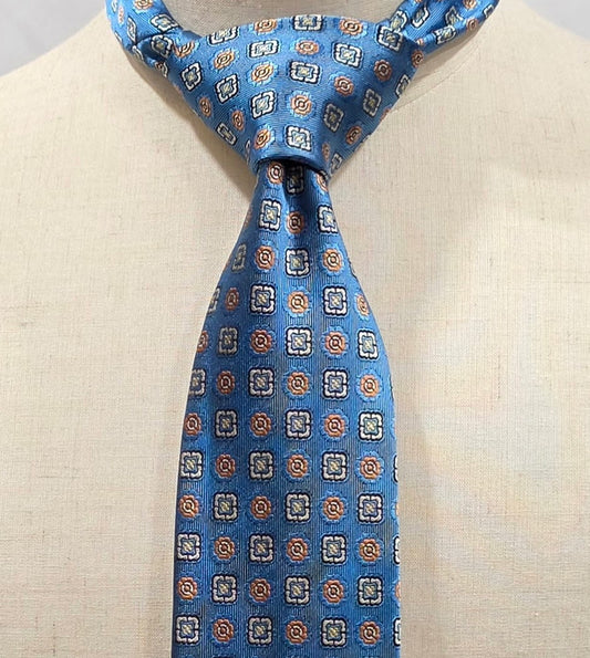 Hampstead by Geoff Nicholson Turquois Blue, Tangerine and White Silk Tie