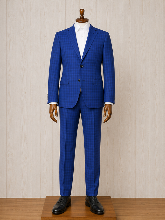 Renoir Classic Fit Blue Check Suit on clearance