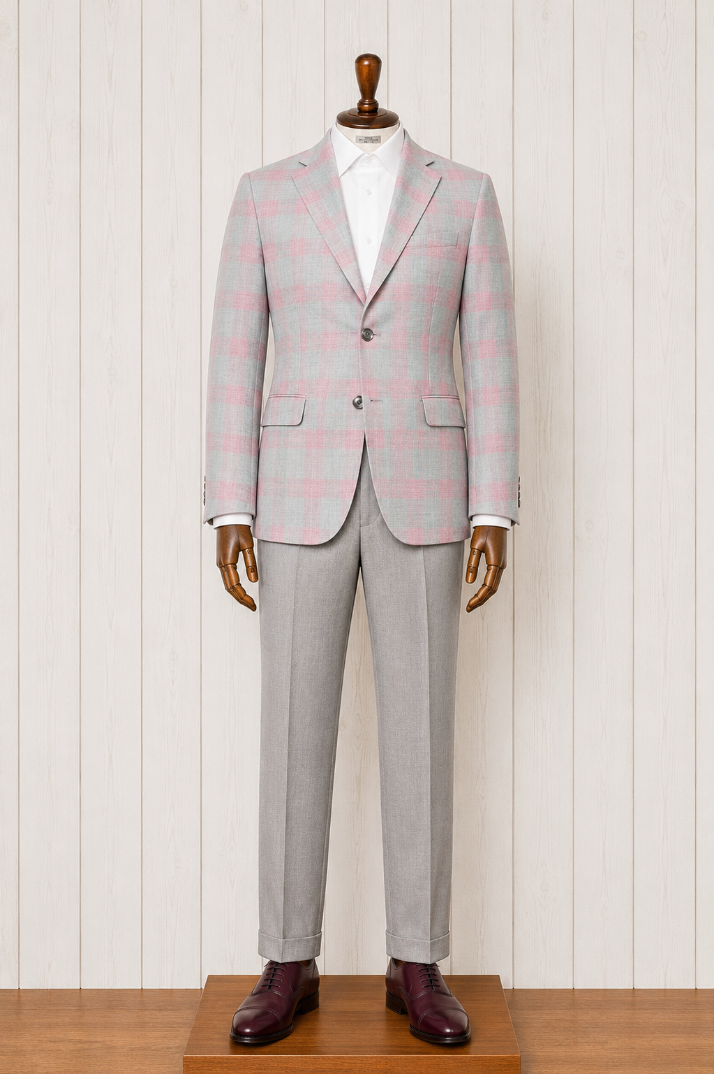 Tiglio Light Grey and Pink Windowpane Modern Fit Sport Coat on sale