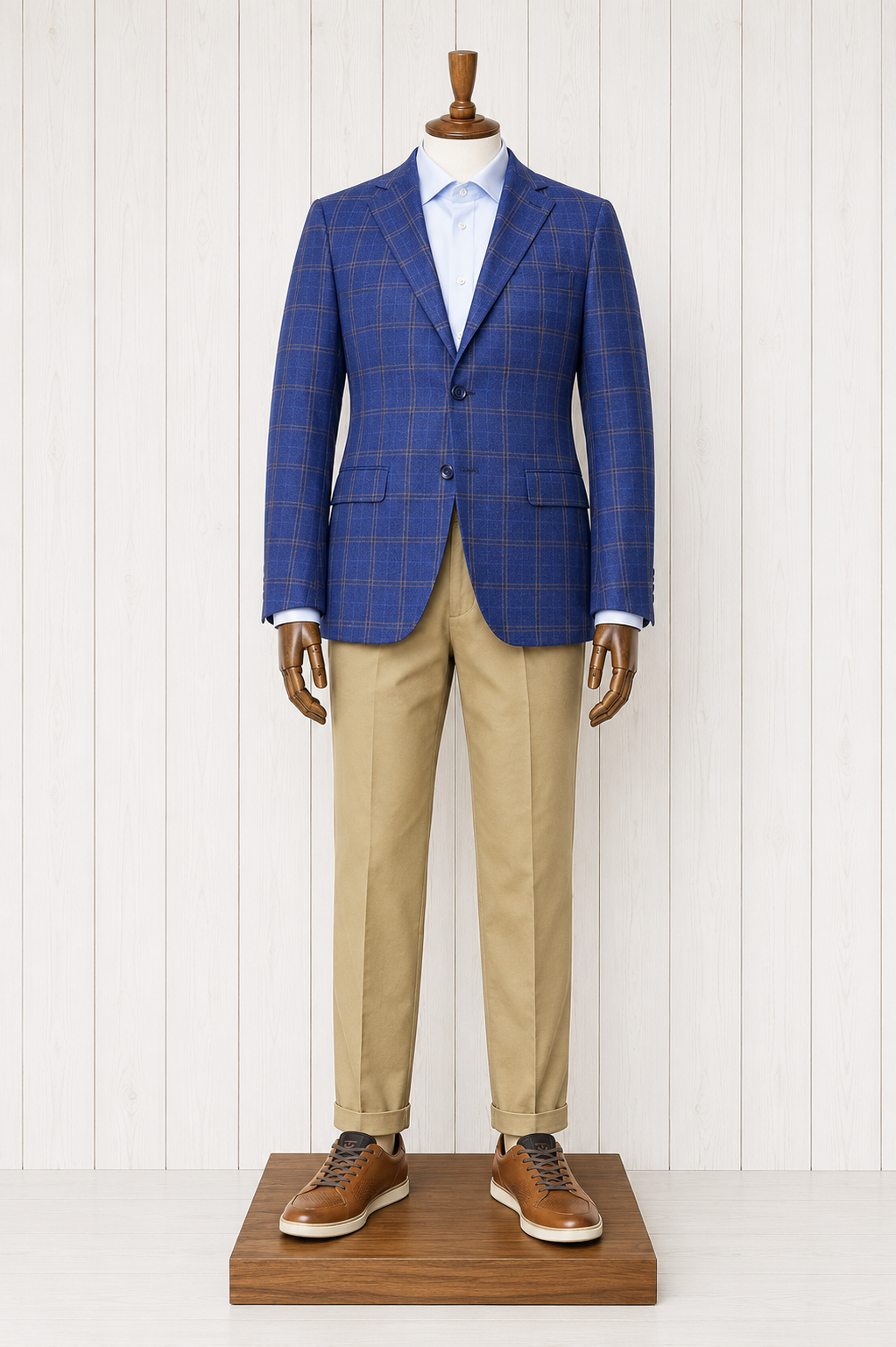 Tiglio Modern Fit Blue and Tan Windowpane Sport Coat