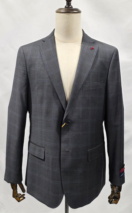 Mantoni Charcoal Grey and Blue Windowpane Modern Fit Suit