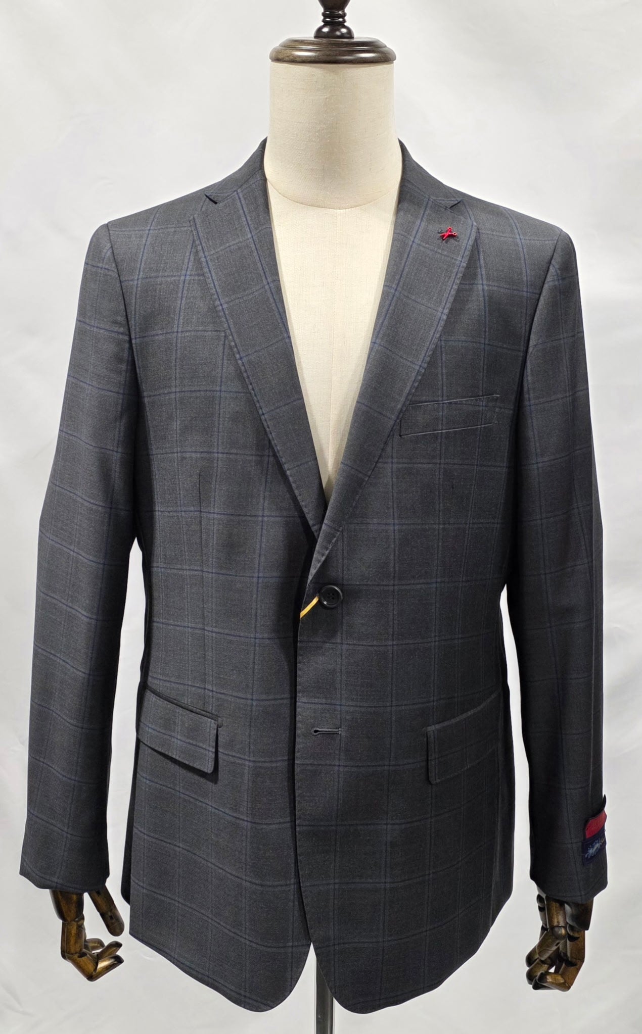 English Laundry Grey and Brown Plaid Slim Fit Suit