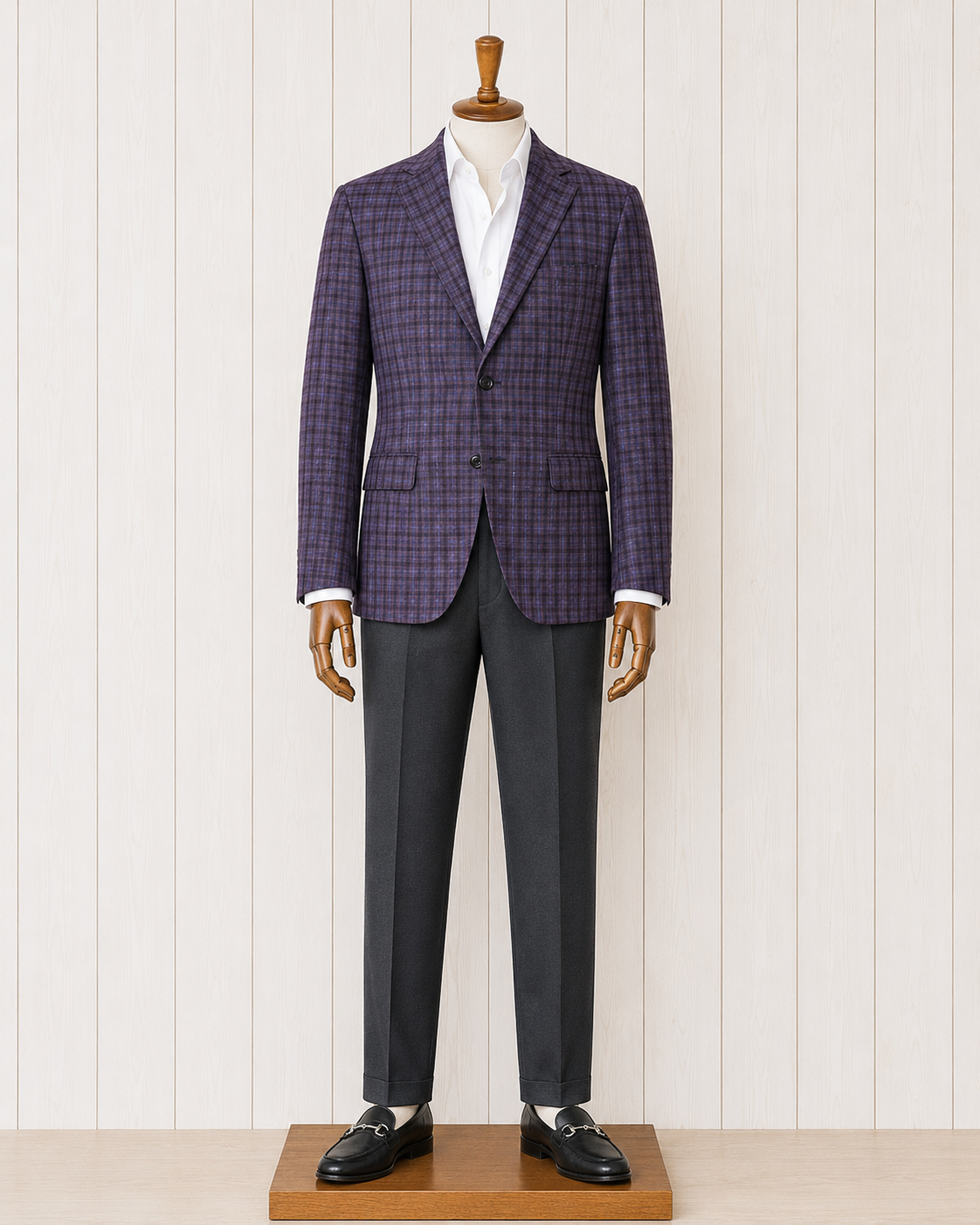 Renoir Regency Purple, Black and Blue Plaid Slim Fit Sport Coat