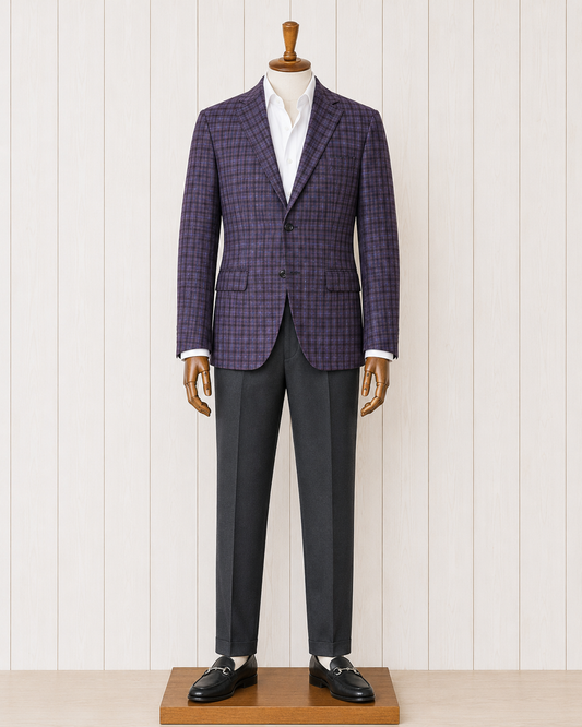 Renoir Regency Purple, Black and Blue Plaid Slim Fit Sport Coat