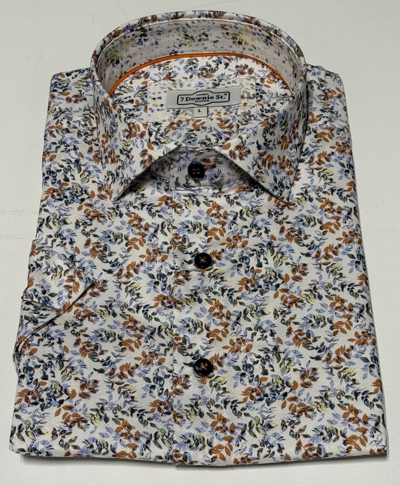 7 Downie St. Short Sleeve Sport Shirt in Rust Multi Floral Print