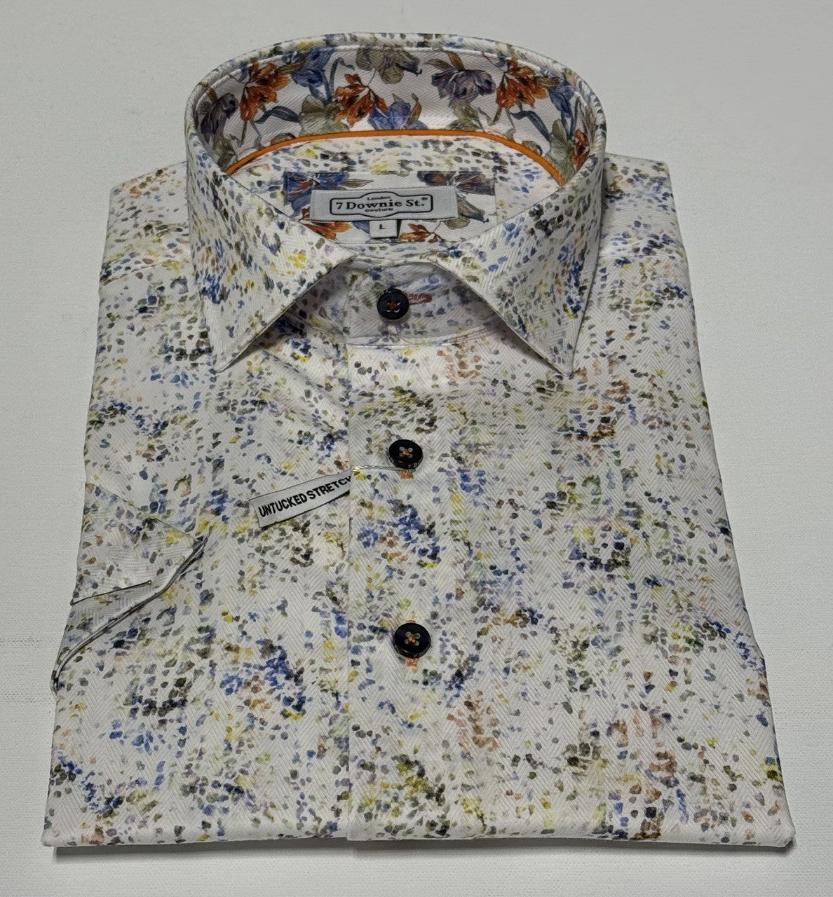 7 Downie St. Short Sleeve Sport Shirt in Yellow Multi Print