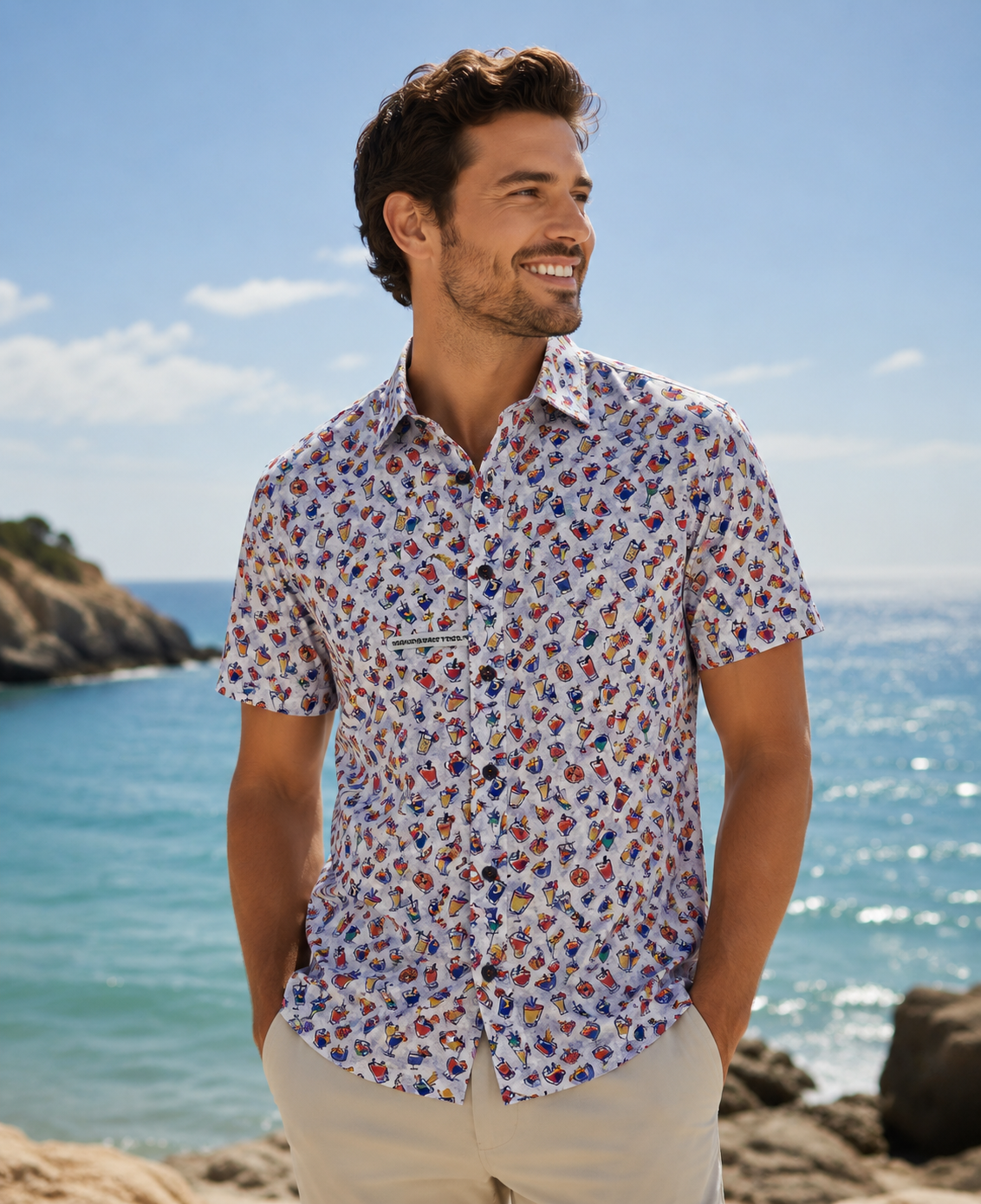 7 Downie St. Short Sleeve Sport Shirt in Cocktail Print