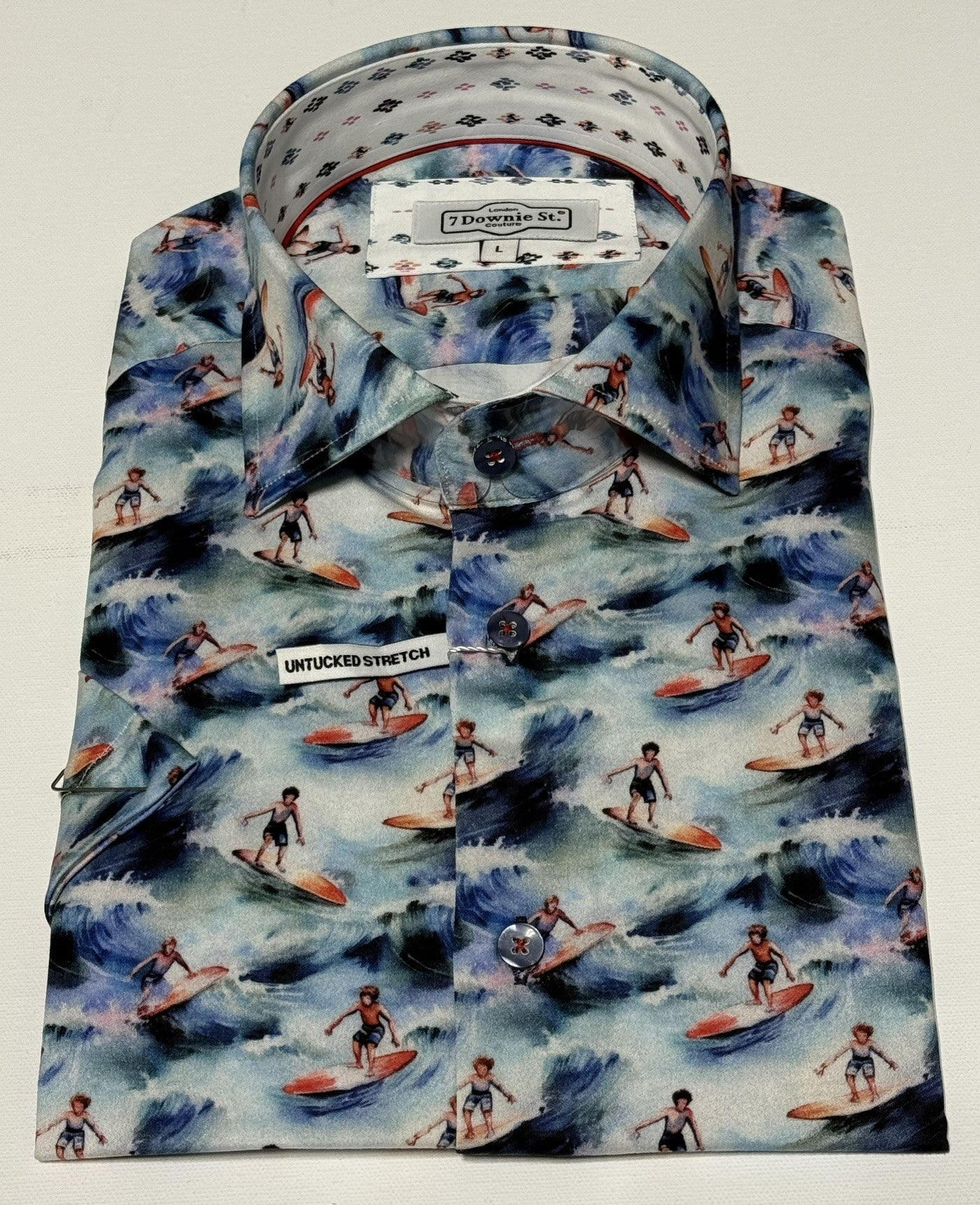 7 Downie St. Short Sleeve Sport Shirt in Ocean Blue Surfer Print