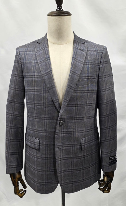 The Total Gentleman Classic Fit Featuring Marlane Fabric Taupe Blue and Grey Windowpane Sport Coat