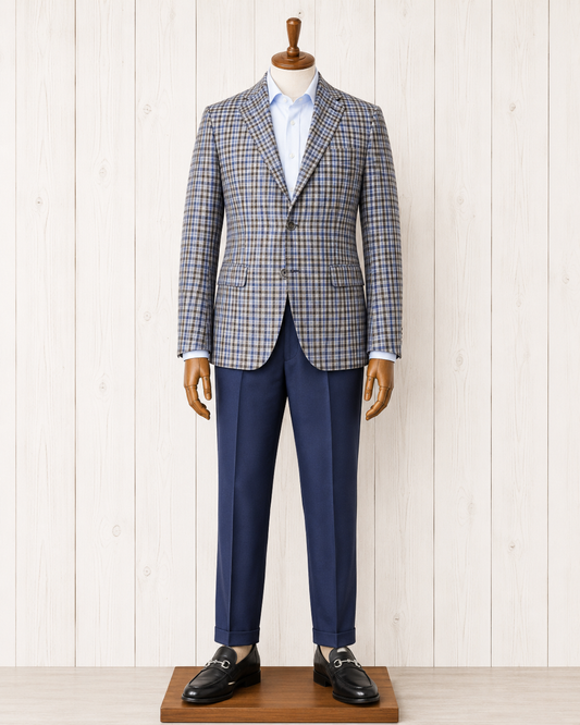 Barocci Grey, Blue and Brown Plaid Sport Coat