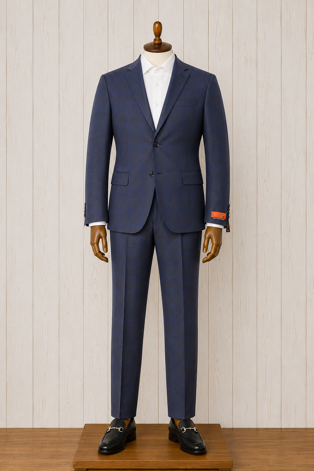 Enzo Navy and Vibrant Blue Plaid 100% Wool Modern Fit Suit