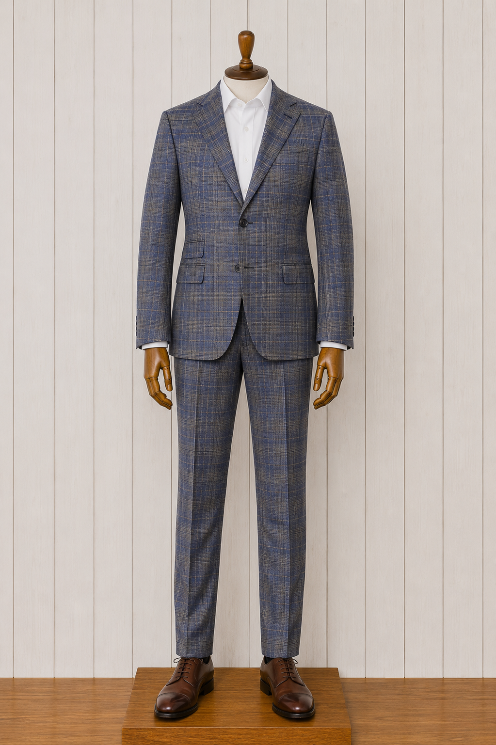 Manchester and Tailor Slim Fit Blue and Grey Plaid