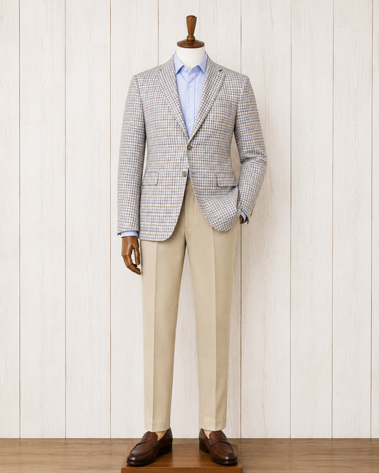 Albert and Walter's Grey, Blue and Red Check 100% Wool Sport Coat Italian Fabric from Guabello