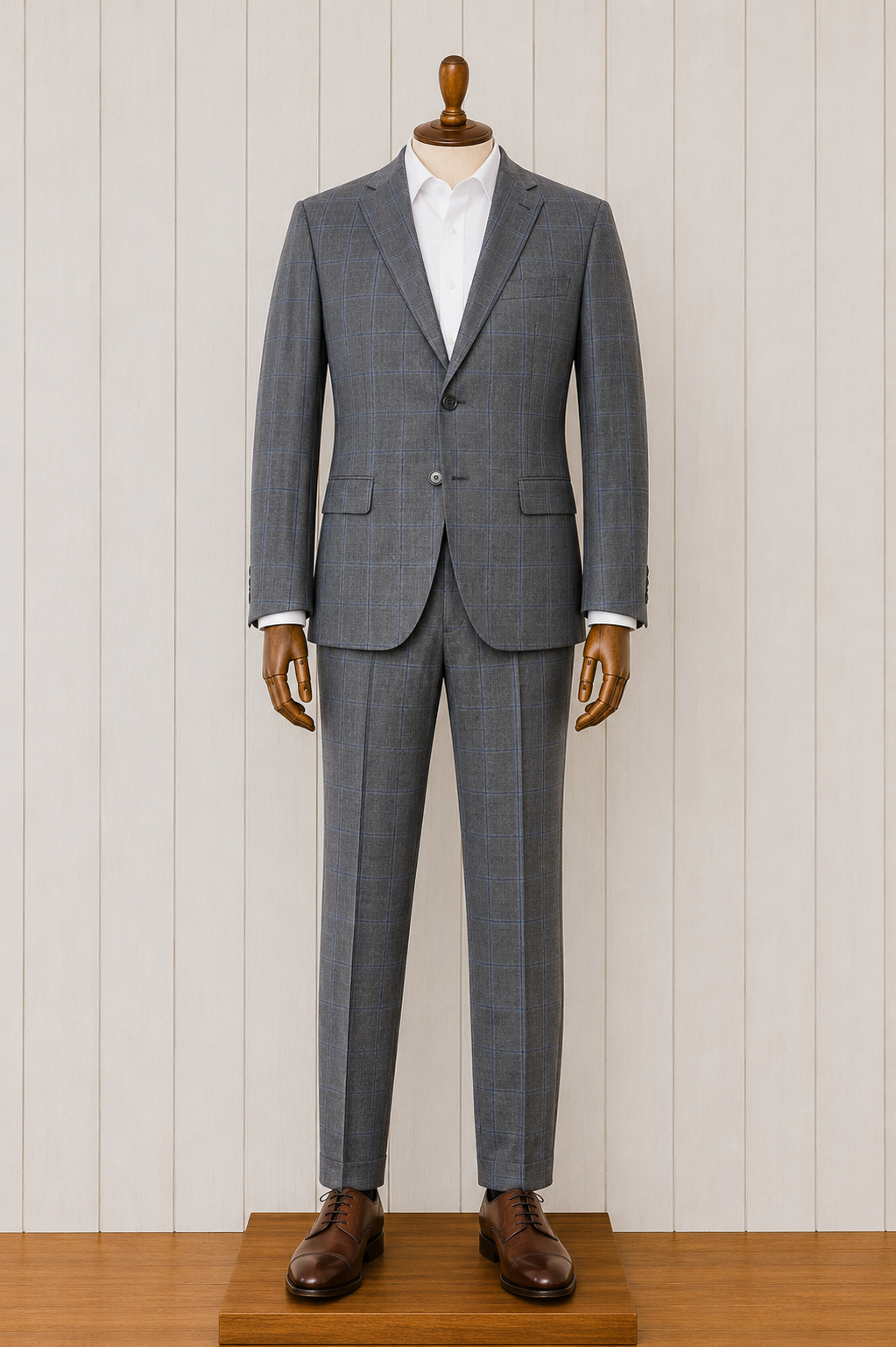 Mantoni Charcoal Grey and Blue Windowpane Modern Fit Suit