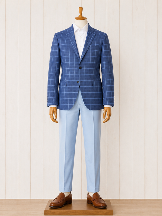 Renoir Blue Windowpane Classic Fit Sport Coat