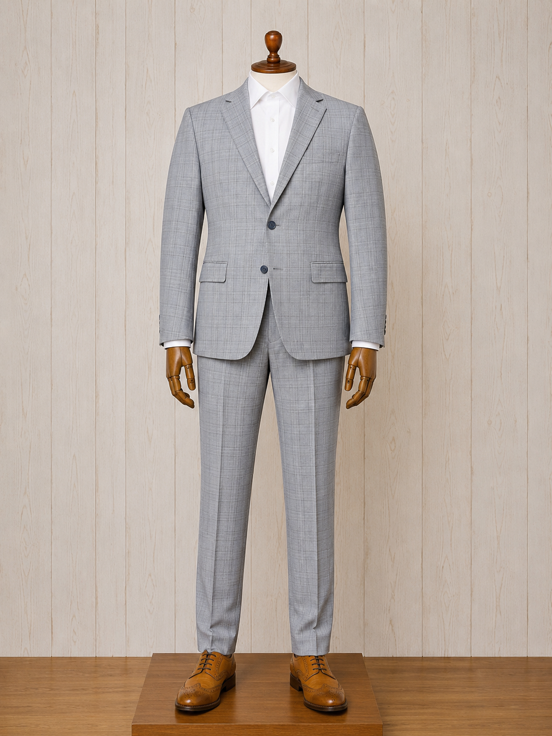 Alessandro Vitello Light Blue and Brown Plaid Notch Lapel Classic Fit Suit