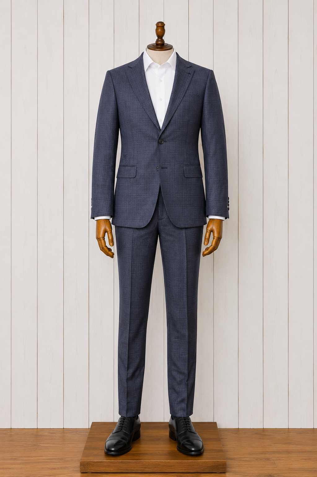 English Laundry Peak Lapel Grey, Purple and Navy Windowpane Slim Fit Suit