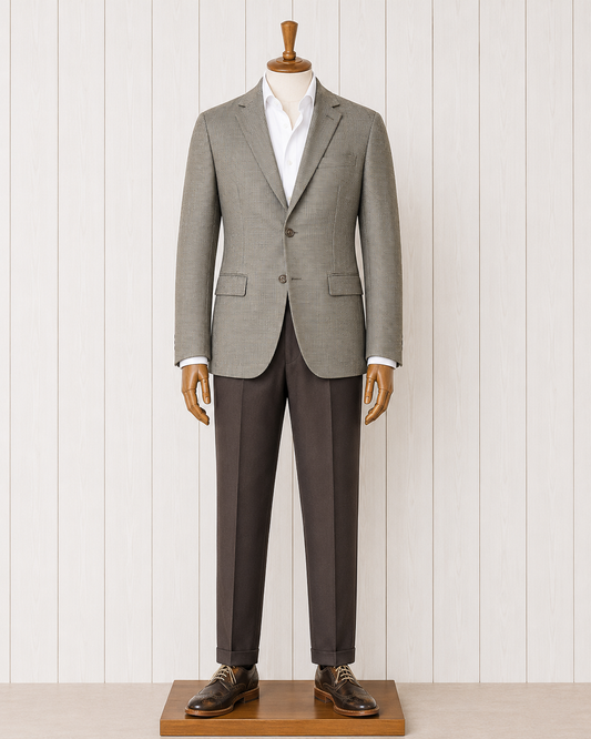 The Total Gentleman Olive Houndstooth with Gold and Burgundy Windowpane Classic Fit Sport Coat