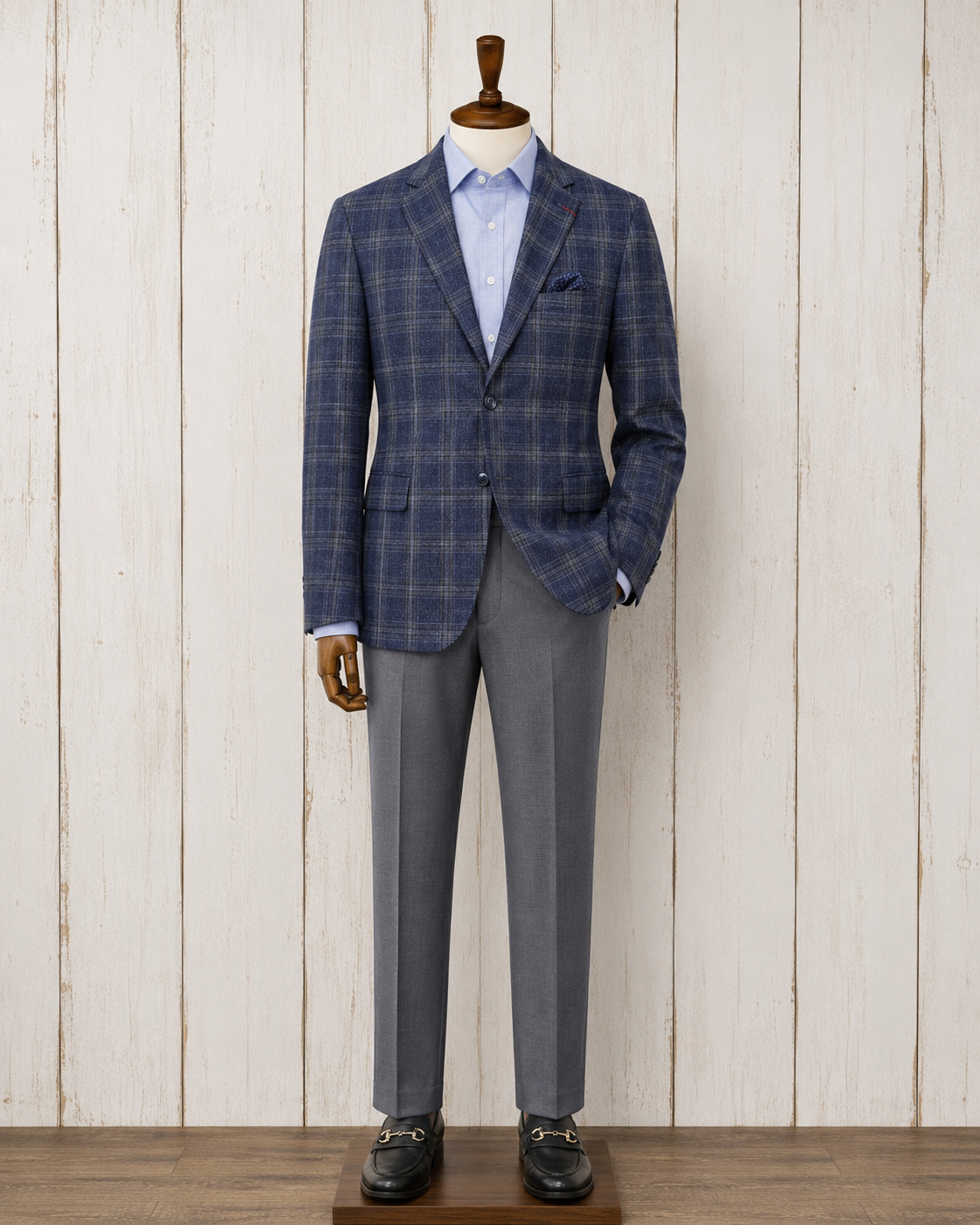 Renoir Navy, Grey and Tan Windowpane Classic Fit Sport Coat on sale