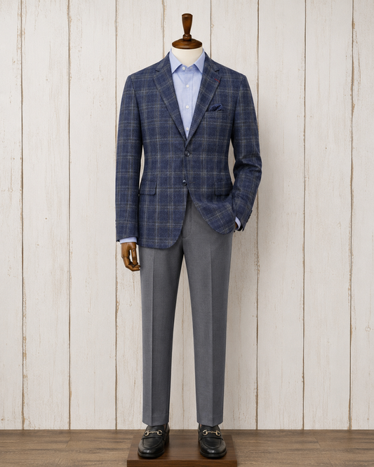 Renoir Navy, Grey and Tan Windowpane Classic Fit Sport Coat on sale