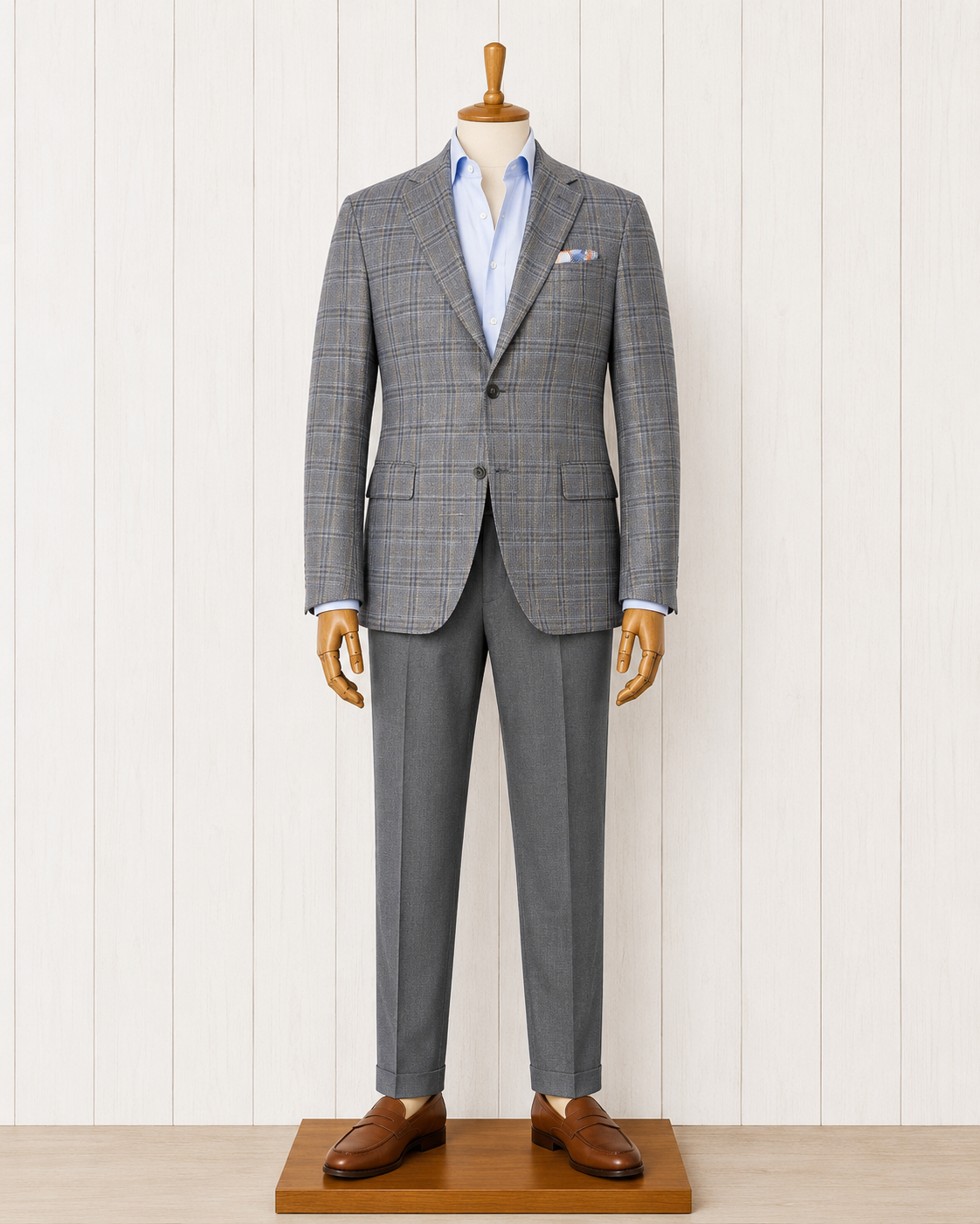 The Total Gentleman Classic Fit Featuring Marlane Fabric Taupe Blue and Grey Windowpane Sport Coat