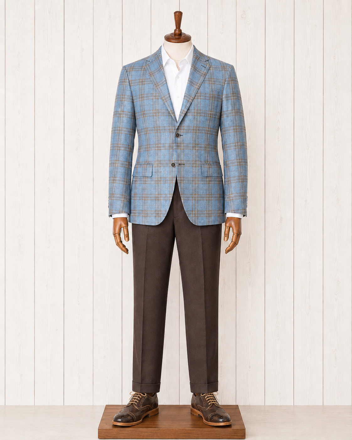 Barocci Light Teal and Blue Plaid Modern Fit Sport Coat