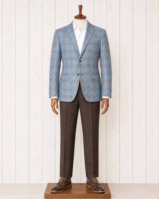 Barocci Light Teal and Blue Plaid Modern Fit Sport Coat