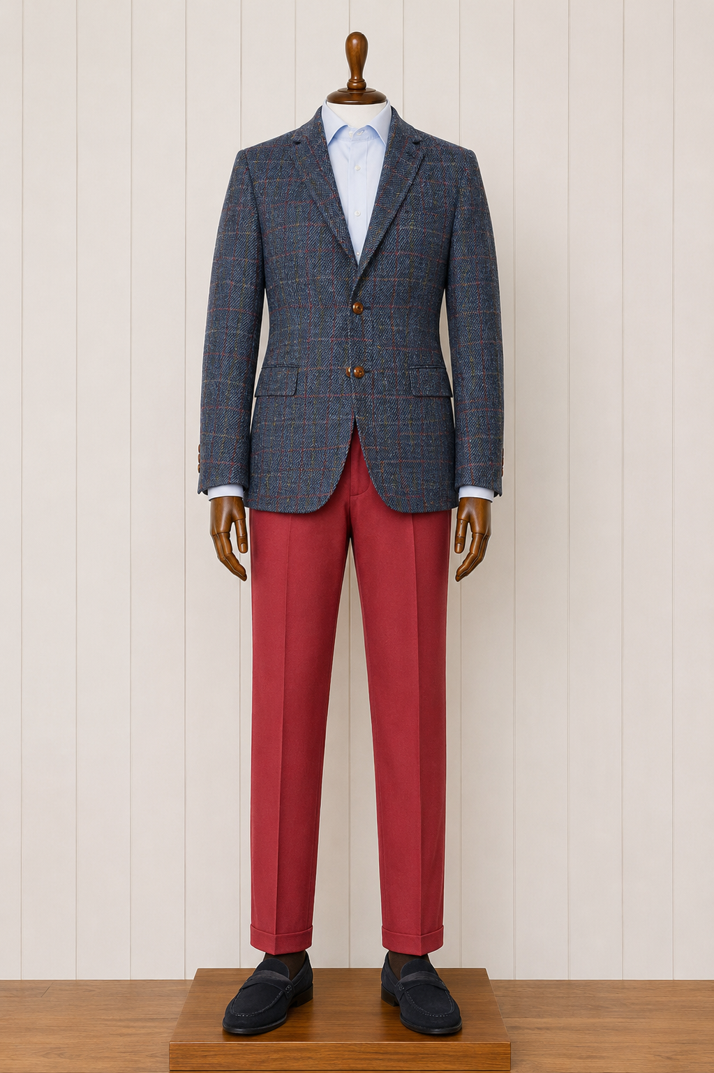 The Total Gentleman Blue/Yellow/Red Windowpane Harris Tweed Sport Coat on sale
