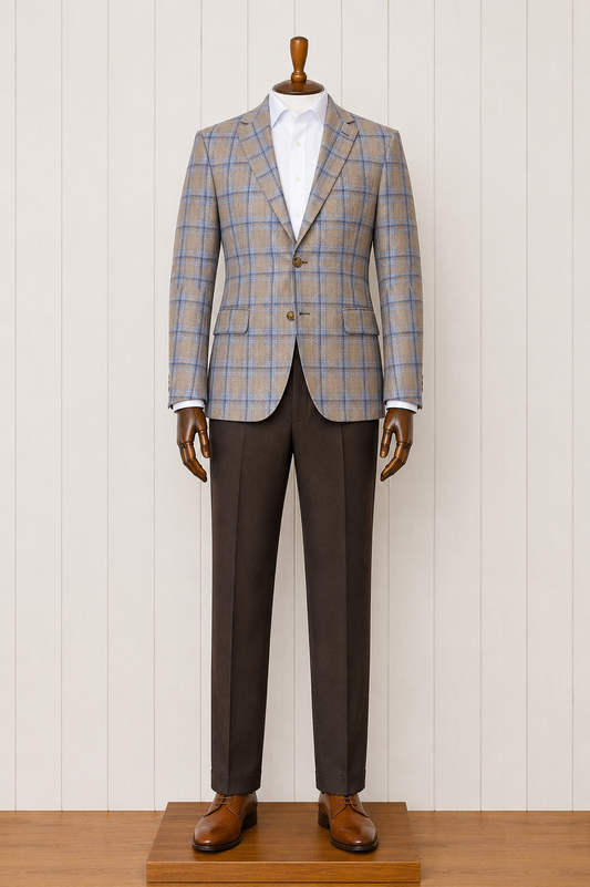 TG Signature Series Taupe and Navy Windowpane Sport Coat on sale