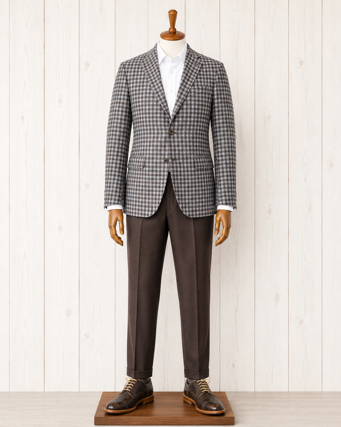 Enzo Grey and Brown Check Modern Fit Sport Coat on sale