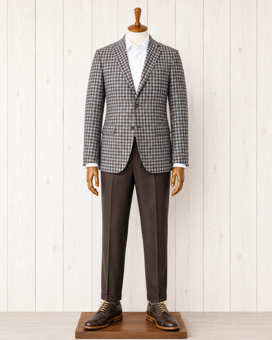 Enzo Grey and Brown Check Modern Fit Sport Coat on sale