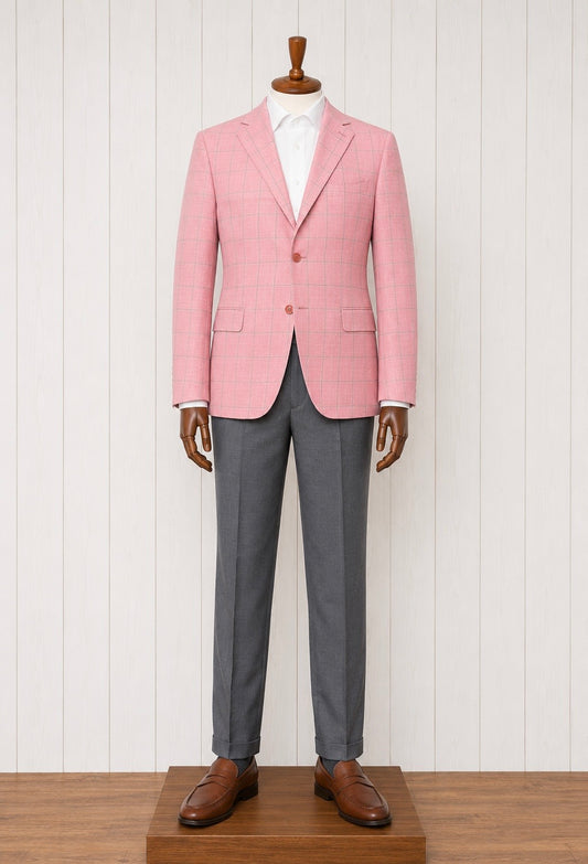 Tiglio Pink and Grey Windowpane Modern Fit Sport Coat on sale