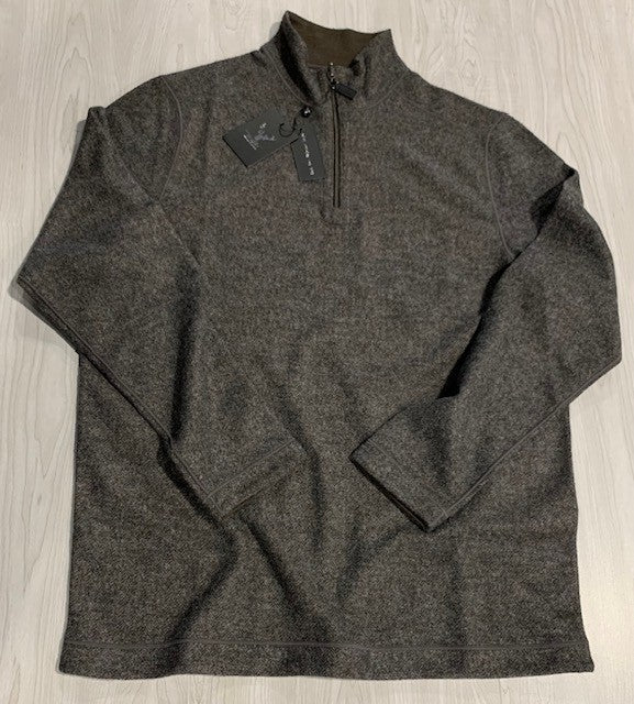 NICOBY HERRINGBONE BROWN/BLACK REVERSIBLE 1/4 ZIP SWEATER