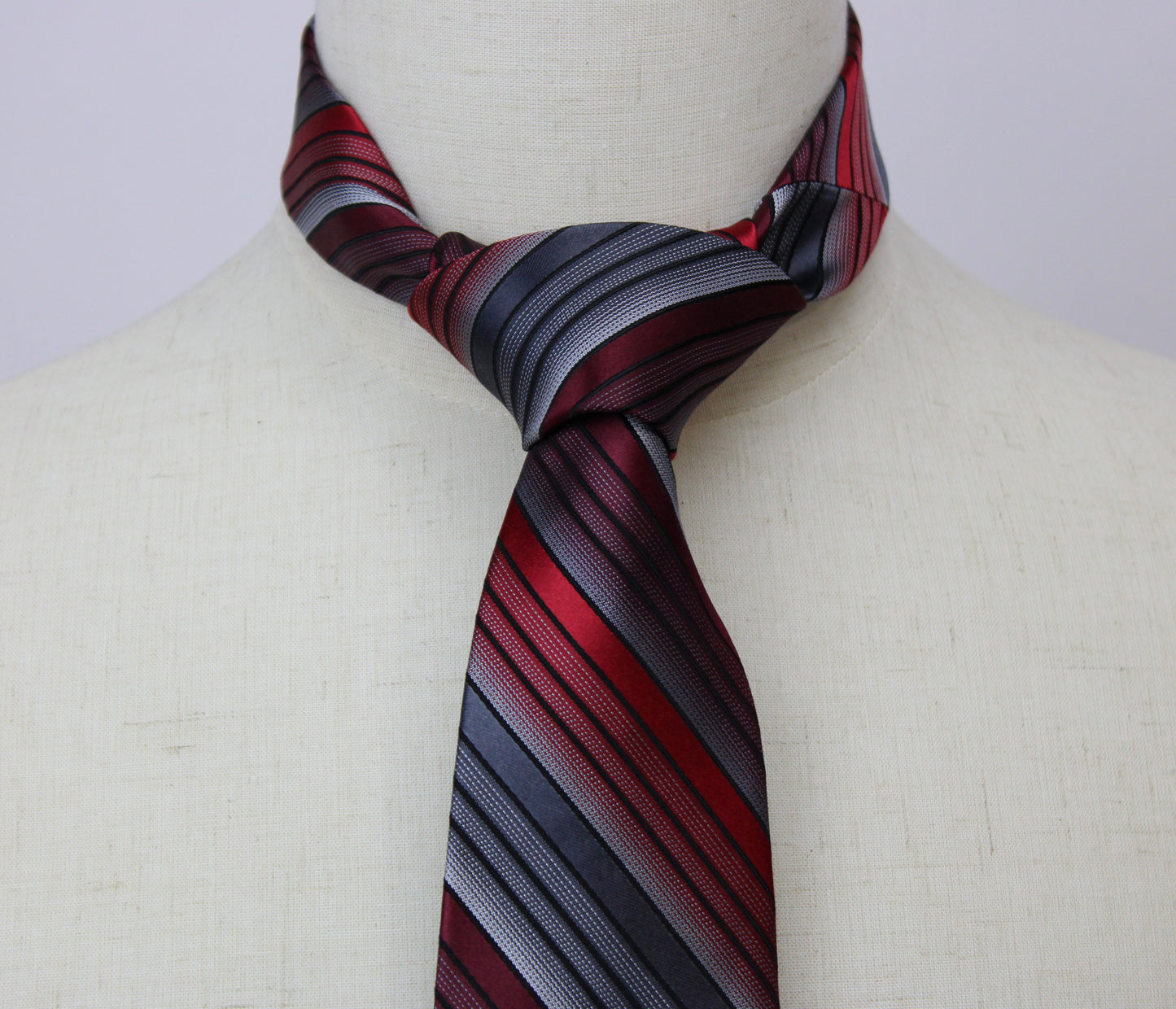 Red/Silver/Grey/Black Striped Extra Long Tie