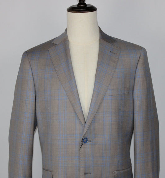Tiglio Modern Fit Tan and Blue Plaid Sports Coat