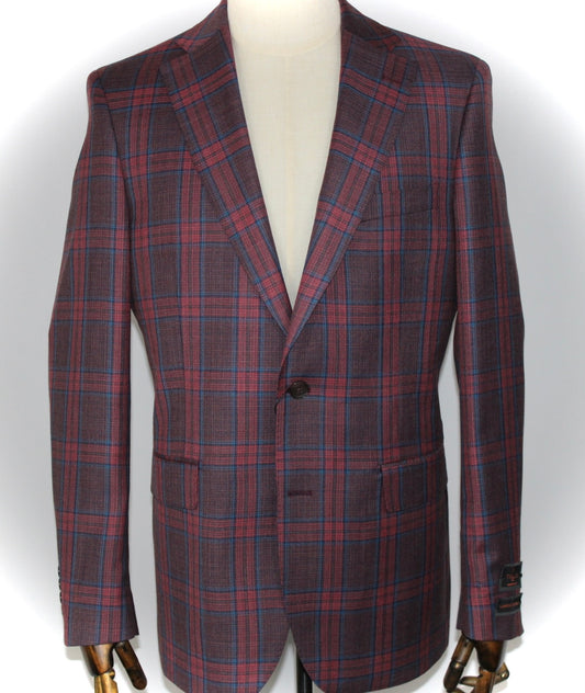 Tiglio Modern Fit Pink and Blue Plaid Sports Coat