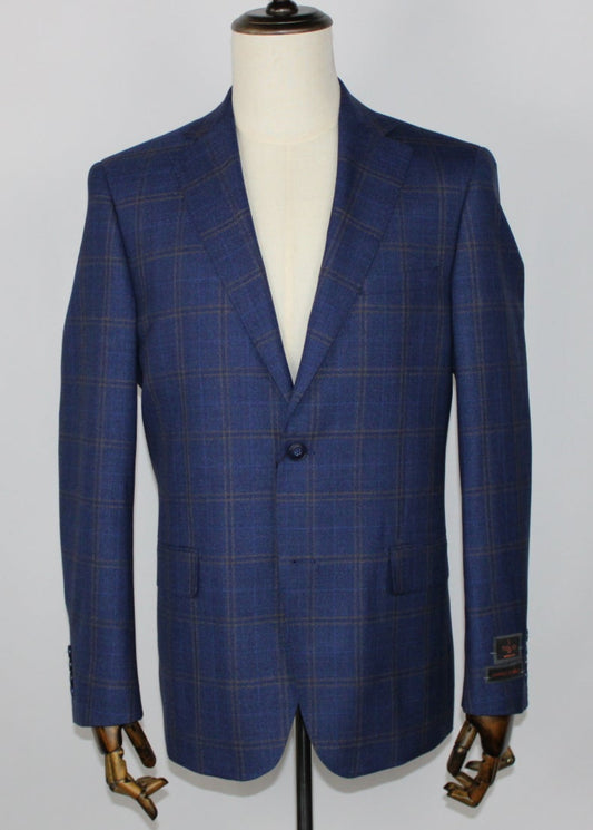 Tiglio Modern Fit Blue and Tan Windowpane Sports Coat