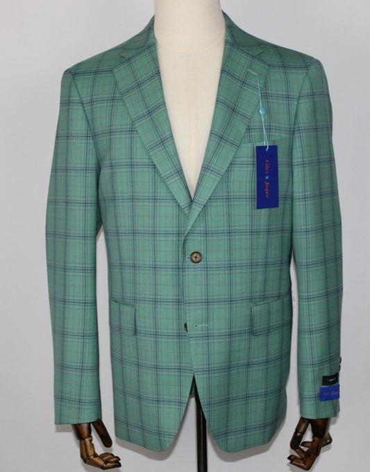 Giles and Jasper Modern Fit Green and Navy Plaid Sports Coat