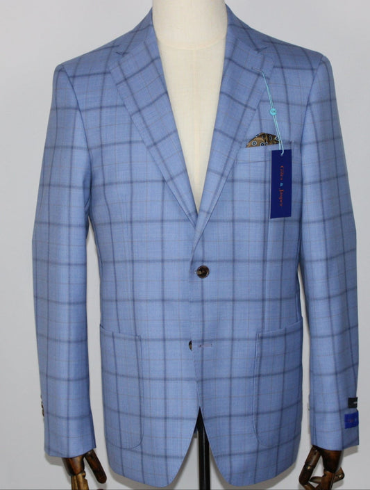 Giles and Jasper Modern Fit Blue Windowpane Sports Coat