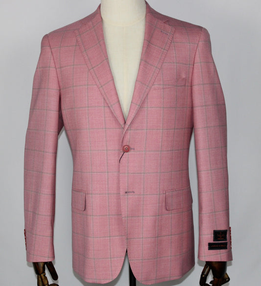 Tiglio Pink and Grey Windowpane Modern Fit Sport Coat