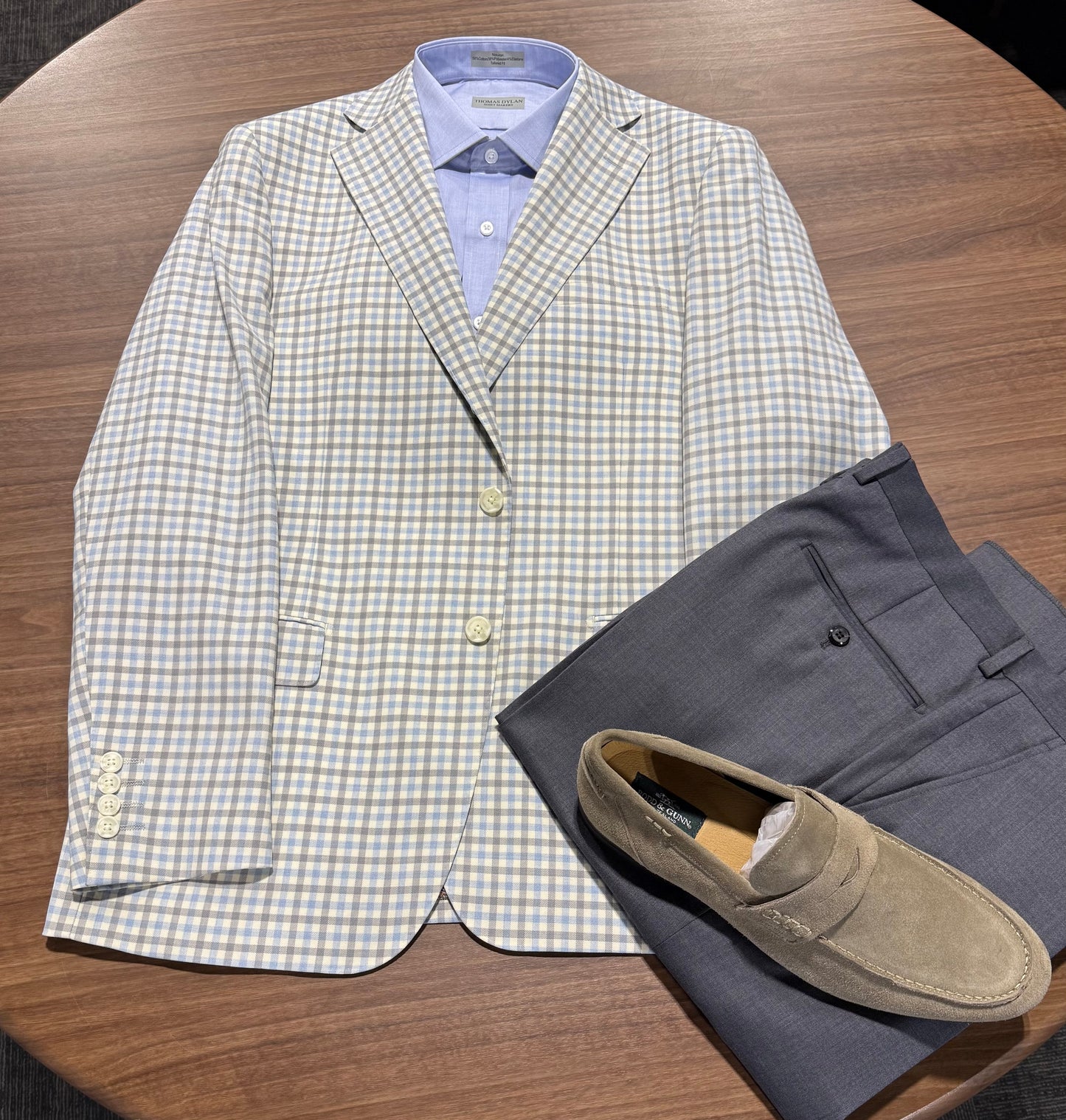 Tiglio Off White, Light Blue and Grey Check Modern Fit Sport Coat