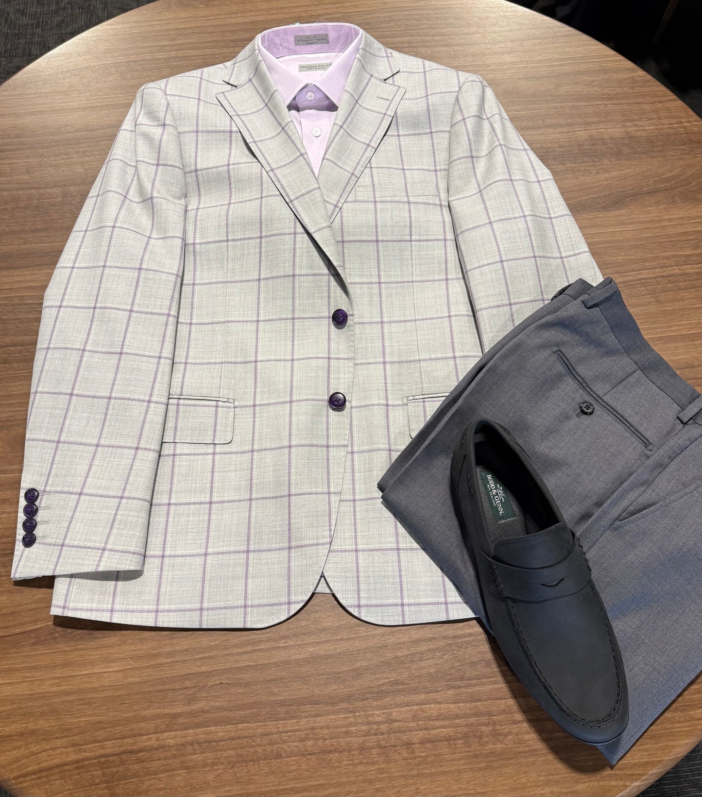 Tiglio Grey and Purple Windowpane Modern Fit Wool Sport Coat